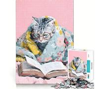 Rompecabezas de 1000 Piezas Gato Leyendo un Libro con Gafas,diseño de Bordes Finos,Ideal para ejercitar la Mente,Relajarse y Disfrutar de la Navidad Regalo Divertido (50x75cm)
