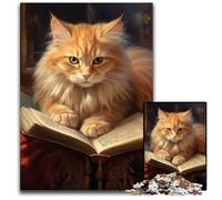 Rompecabezas de 1000 Piezas Gato Leyendo un Libro, Entretenimiento Relajante, Navidad y decoración del hogar, 50x75cm/19,68x29,52 Pulgadas