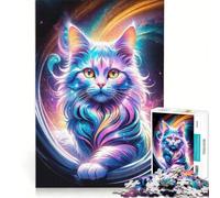 Rompecabezas de 1000 Piezas Gato mágico en el Espacio galáctico Juego de ingenio Entrena tu Cerebro y Tus Manos Ideal para Decorar tu Escritorio 38x52cm