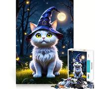 Rompecabezas de 1000 Piezas Gato Mago a la Luz de la Luna para Adultos Ejercicio Mental Corte de precisión Bordes Lisos Actividad Relajante para Grupos en Interiores (50x75cm)