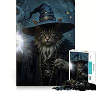 Rompecabezas de 1000 Piezas Gato Mago lanzando un Hechizo,Arte Impecable,Entrenamiento Mental,diversión,Tiempo de Descanso,Juego,Navidad,Regalo Tranquilo (38x52cm)