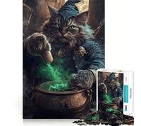 Rompecabezas de 1000 Piezas Gato Mago Preparando Poción para Adolescentes,Juego de Entrenamiento Cognitivo,Ajuste, Compacto,Divertido para Jugar en Familia (50x75cm)