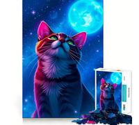 Rompecabezas de 1000 Piezas Gato Mirando a la Luna Diseño de Corte preciso Ideal para Decorar,estimular el Pensamiento lógico y la Mente Momento de Tranquilidad