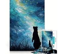 Rompecabezas de 1000 Piezas Gato Mirando al Cielo Estrellado Juego de ingenio artístico Juguete para el Tiempo Libre Divertido Regalo de cumpleaños (38x26cm)