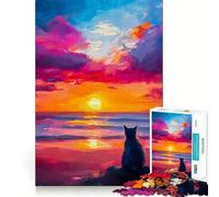 Rompecabezas de 1000 Piezas Gato Mirando la Puesta de Sol Corte preciso Divertido Juego de Habilidad Mental Juego para Relajarse Regalo Festivo y de Ocio (38x52cm)