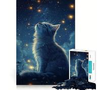 Rompecabezas de 1000 Piezas Gato Mirando Las Estrellas Diseño de Corte preciso Decoración Que estimula la lógica y el Pensamiento Juego Relajante (38x26cm)