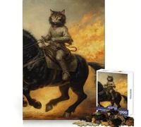 Rompecabezas de 1000 Piezas Gato Montando un Caballo de Guerra - Actividad Relajante para estimular la Memoria cognitiva - Corte preciso (38x52cm)
