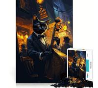 Rompecabezas de 1000 Piezas Gato,músico de Jazz,Borde, Juego cognitivo,Juego Lento,Divertido,decoración navideña (38x52cm)