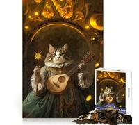 Rompecabezas de 1000 Piezas Gato Músico en Marco Dorado para Adultos Diversión Intelectual,Recreación Pacífica,Diseño Fino,Regalo Creativo (50x75cm)