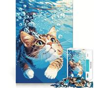 Rompecabezas de 1000 Piezas Gato Nadando bajo el Agua con Burbujas Juego Divertido para desarrollar la Habilidad Mental Juego Casual Decoración navideña (38x26cm)