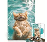 Rompecabezas de 1000 Piezas Gato Nadando en una Piscina Juego de ingenio y diversión para desarrollar la Mente Ideal para Momentos de Paz y Tranquilidad Navidad (38x26cm)