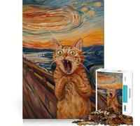 Rompecabezas de 1000 Piezas Gato Naranja El Grito para Adultos, Juguete para ejercitar la Mente, Alivio del estrés, decoración de Pared con diseño nítido (38x52cm)