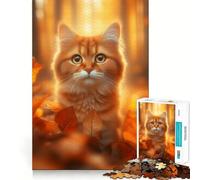 Rompecabezas de 1000 Piezas Gato Naranja Entre Hojas de otoño para Adolescentes Rompecabezas con Efecto Lifting y luz Relajante (38x52cm)