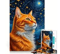 Rompecabezas de 1000 Piezas Gato Naranja Noche Estrellada para Adultos Juguete para ejercitar la Mente Tiempo Libre Diseño nítido Regalo increíble (38x26cm)