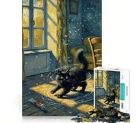 Rompecabezas de 1000 Piezas Gato Negro al Estilo Van Gogh Arte de Corte preciso Actividad de Juego Inteligente Momento de Juego Tranquilo Regalo de decoración de cumpleaños 38x26cm