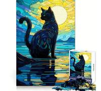Rompecabezas de 1000 Piezas Gato Negro Amanecer para Adolescentes Juego Inteligente para Fortalecer los Lazos Familiares Obra de Arte para armar 38x52cm