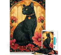 Rompecabezas de 1000 Piezas - Gato Negro Art Déco,decoración de Bordes limpios,Juguete para Entrenar el Pensamiento,Juego Divertido y fácil de Usar,Regalo de cumpleaños (50x75cm)