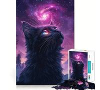 Rompecabezas de 1000 Piezas Gato Negro bajo la Galaxia Articulaciones precisas Diversión,Juego para ejercitar la Mente,Juego para Momentos de Paz,decoración navideña 38x52cm