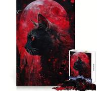 Rompecabezas de 1000 Piezas Gato Negro bajo la Luna de Sangre para Adolescentes Potencia la Mente Búsqueda Tranquila Bordes Uniformes Regalo Ideal (50x75cm)