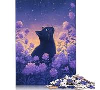 Rompecabezas de 1000 Piezas: Gato Negro bajo un Cielo Estrellado. Juego Educativo de Papel para Adultos y niños Medidas: 38 x 26 cm / 1000 Piezas.