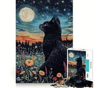 Rompecabezas de 1000 Piezas Gato Negro bajo una Noche Estrellada,Piezas de Ajuste preciso,Juego Divertido y Estimulante,Momento Acogedor y Divertido,decoración navideña 38x52cm