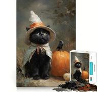 Rompecabezas de 1000 Piezas Gato Negro,Bruja,articulaciones afiladas,Juego para ejercitar la Mente,Juego para Momentos acogedores,decoración navideña para la Pared 38x52cm