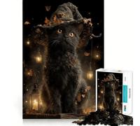 Rompecabezas de 1000 Piezas Gato Negro,Bruja,con Hojas de otoño Diseño de Corte preciso Un desafío Inteligente y Divertido Ideal para el Ocio 50x75cm