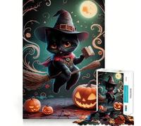 Rompecabezas de 1000 Piezas Gato Negro,Bruja,Halloween,Bordes Finos,Manualidades,Juguete Creativo,Juego de Ocio,Regalo de cumpleaños 38x52cm