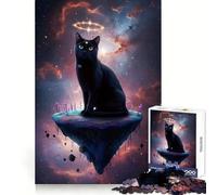 Rompecabezas de 1000 Piezas Gato Negro Celestial en una Isla Flotante para Adultos Diversión Intelectual,recreación Tranquila,Regalo Creativo de Corte Fino (38x26cm)