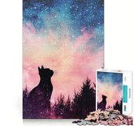 Rompecabezas de 1000 Piezas Gato Negro,Cielo Nocturno,Juego de Ajuste preciso,Juguete Creativo y Divertido,Juego de Paz,Regalo navideño Tranquilo 50x75cm