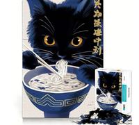 Rompecabezas de 1000 Piezas Gato Negro Comiendo Fideos Decoración de Bordes impecables Juguete para Entrenar el Pensamiento Divertido Juego de cumpleaños Regalo Ideal (38x26cm)
