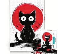 Rompecabezas de 1000 Piezas Gato Negro con círculo Rojo,articulaciones afiladas,Juego para ejercitar la Mente,Juego para Momentos acogedores,decoración navideña para la Pared 38x52cm