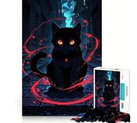 Rompecabezas de 1000 Piezas Gato Negro con Detalles mágicos Rojos Diversión Garantizada,Juego Que estimula la Mente,Tiempo de Juego Tranquilo, 50x75cm