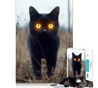 Rompecabezas de 1000 Piezas Gato Negro con Ojos Amarillos Brillantes Ideal para divertirte,estimular la Mente y Disfrutar de Momentos de Ocio Navidad 38x26cm