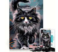 Rompecabezas de 1000 Piezas Gato Negro con Ojos Amarillos,Juego de Bordes, Juguete para Entrenar la Mente,Juego Lento y Divertido,Regalo de cumpleaños 50x75cm