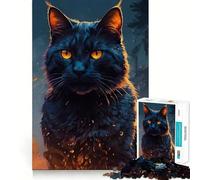 Rompecabezas de 1000 Piezas Gato Negro con Ojos de Fuego,Bordes Finos,Ideal para Manualidades,Actividades Creativas,Entretenimiento y como Regalo de cumpleaños 38x26cm