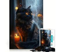 Rompecabezas de 1000 Piezas Gato Negro con Ojos Naranjas,articulaciones afiladas,Juguete de construcción Que fomenta la concentración,Juego Tranquilo,diversión para cumpleaños 38x26cm