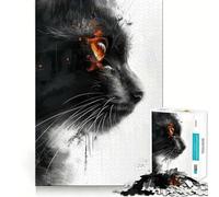 Rompecabezas de 1000 Piezas Gato Negro con Ojos Naranjas,Corte Impecable Divertido Juguete para estimular la Mente,Ideal para el Tiempo Libre 50x75cm