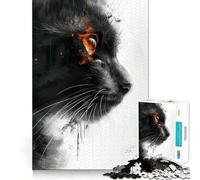Rompecabezas de 1000 Piezas Gato Negro con Ojos Naranjas,diseño de Corte preciso,Juego de ingenio,Regalo fácil de Jugar,Regalo Divertido de cumpleaños 38x26cm