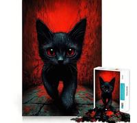 Rompecabezas de 1000 Piezas Gato Negro con Ojos Rojos,diseño de Corte preciso,Juguete para estimular la Mente,Juego fácil de Jugar,Regalo Ideal para cumpleaños 38x52cm