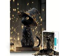 Rompecabezas de 1000 Piezas Gato Negro con Sombrero de Bruja Diseño de Corte preciso Un desafío Inteligente y Divertido Ideal para el Ocio 38x26cm