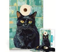 Rompecabezas de 1000 Piezas Gato Negro con Sombrero de Papel higiénico,Bordes Finos,Manualidades,Juguete Creativo,Juego de Ocio,Regalo de cumpleaños 38x52cm