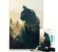 Rompecabezas de 1000 Piezas Gato Negro Doble exposición Corte preciso Arte Creativo Juego de ingenio Juego fácil Exhibición de Arte navideño (38x26cm)