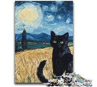 Rompecabezas de 1000 Piezas Gato Negro en el Campo de Trigo para Adultos y Adolescentes Ayuda a ejercitar el Cerebro Juguetes adictivos para Cultivar la Paciencia Juego de desafío único (38x52cm)
