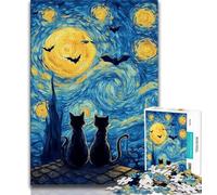 Rompecabezas de 1000 Piezas Gato Negro en el Cielo Nocturno Rompecabezas de 1000 Piezas para Adultos y Adolescentes Entrena tu Cerebro y Tus Manos Regalos para Amigos y Familiares 26x38cm