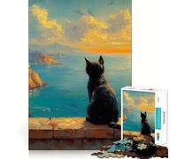 Rompecabezas de 1000 Piezas Gato Negro en Griego,Piezas de Ajuste preciso,Juego Divertido y Estimulante,Momento Acogedor y Divertido,decoración navideña 38x26cm
