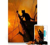 Rompecabezas de 1000 Piezas Gato Negro en un Barco al Atardecer Pieza de Ajuste preciso Juego Divertido y Estimulante Momento Acogedor y Divertido Decoración navideña 50x75cm
