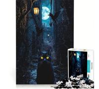 Rompecabezas de 1000 Piezas: Gato Negro en un callejón tenebroso, Juego de ingenio, decoración para el hogar, con Piezas de Formas aleatorias Que encajan Perfectamente 38x26cm