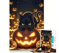 Rompecabezas de 1000 Piezas Gato Negro en un Campo de Calabazas de Halloween,Juego sin Costuras,Juego de ingenio,Entretenimiento para Pasar el rato,Regalo artístico de Navidad 38x26cm
