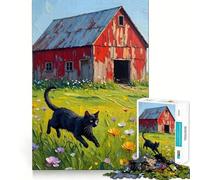 Rompecabezas de 1000 Piezas Gato Negro en un Campo de Flores Corte Impecable Divertido Juego de lógica Juguete Divertido Juego Gratuito Actividad de cumpleaños (38x52cm)